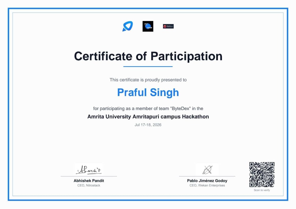 MCP Nitro Stack - Amrita Hackathon Certificate & Project